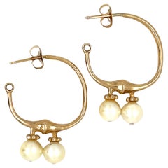 Vintage Pearl Hoop Earrings in 14 Karat Yellow Gold