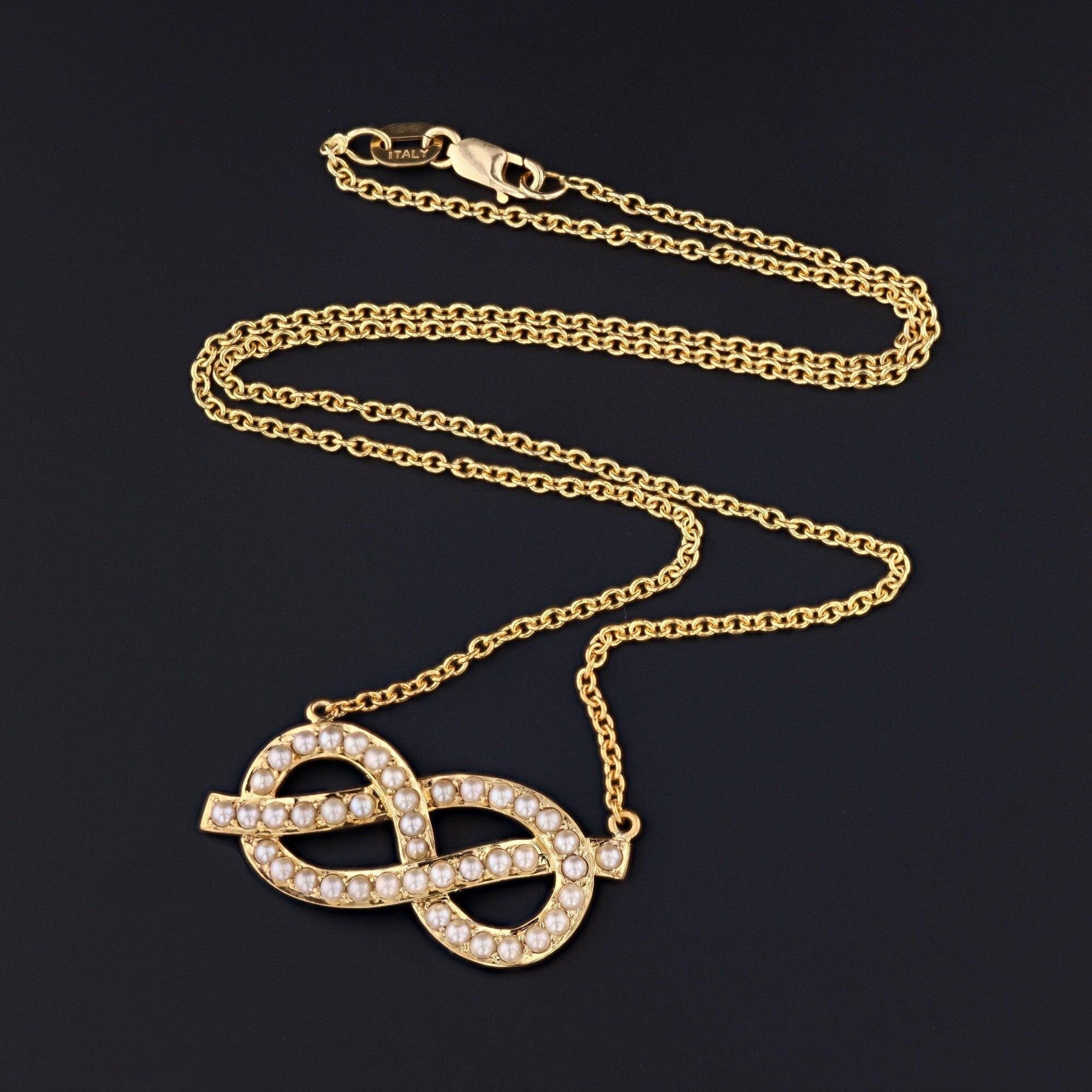 Bead Vintage Pearl Infinity Conversion Necklace of 14k Gold For Sale