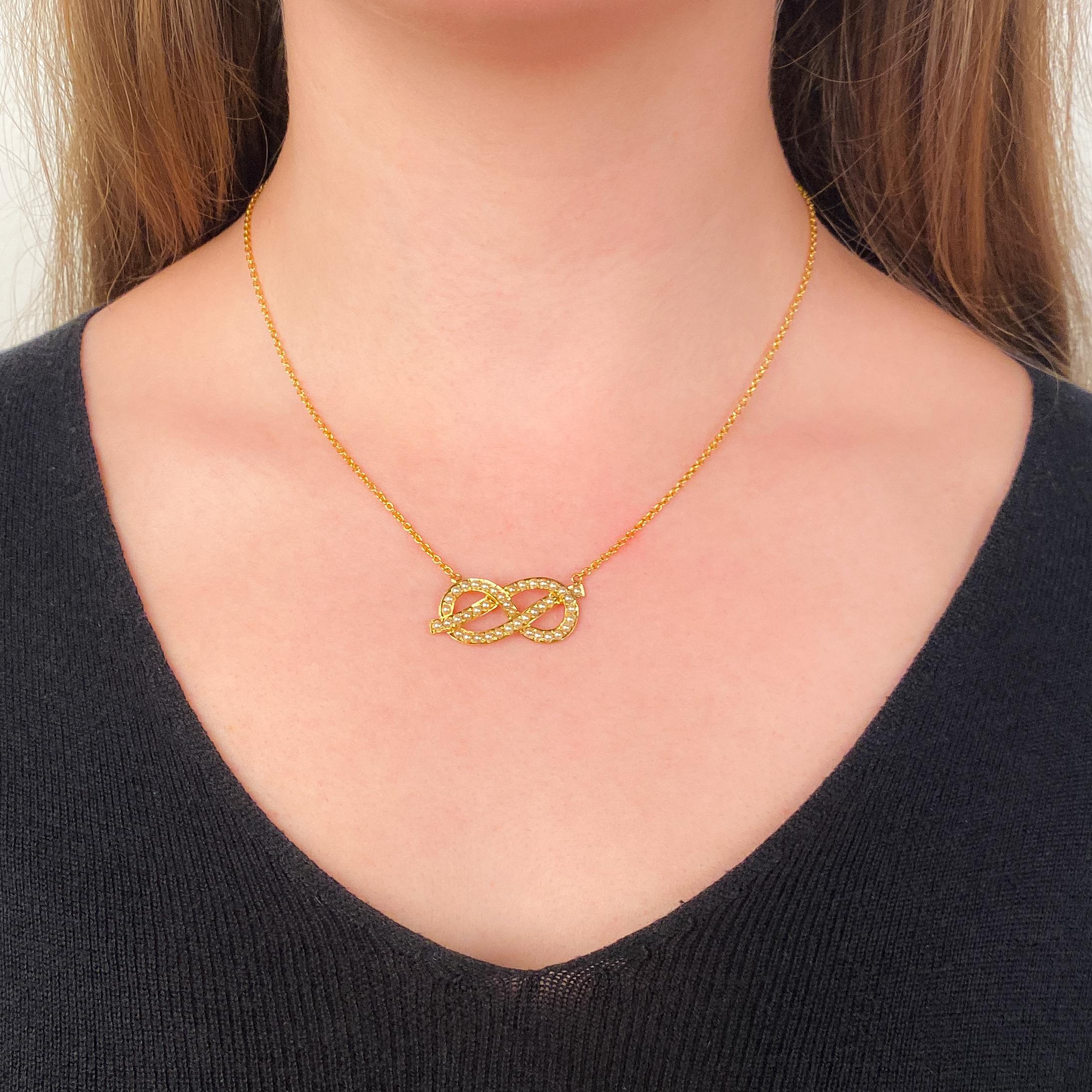 Vintage Pearl Infinity Conversion Necklace of 14k Gold For Sale 2