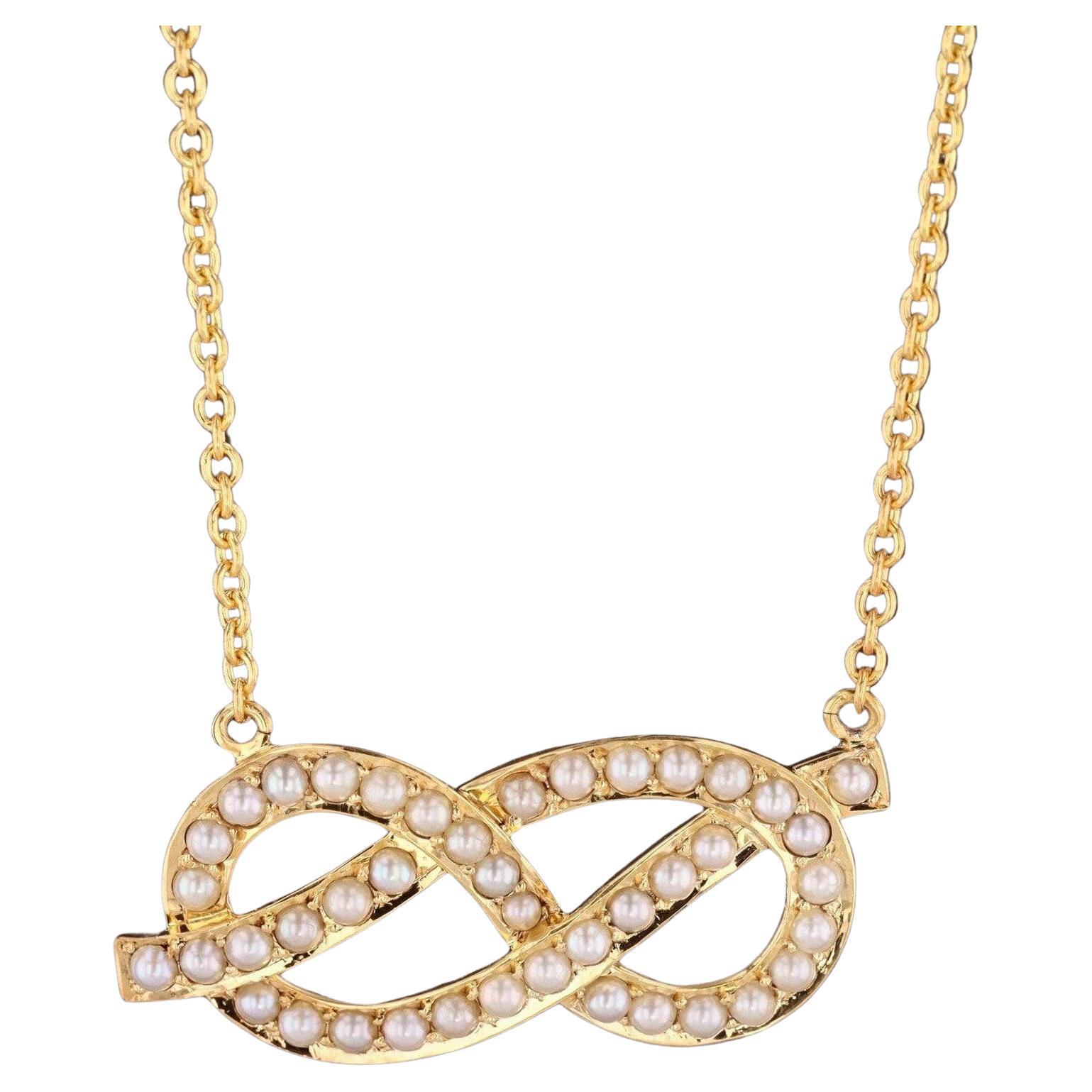 Vintage Pearl Infinity Conversion Necklace of 14k Gold