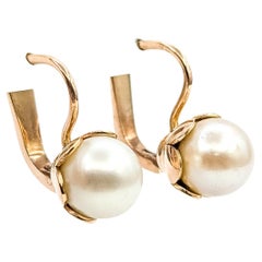 Vintage Pearl Lever Back Earrings in 14k yellow gold