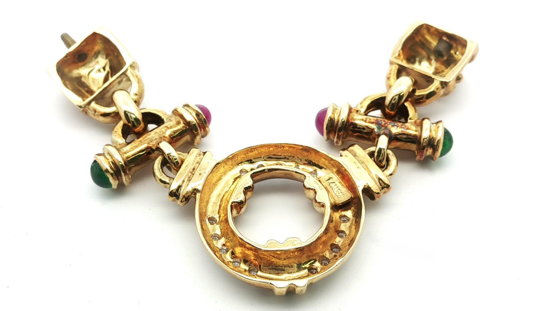 Vintage Pearl Multi Length Necklace w/ Diamond Ruby & Emerald 14k Gold Clasp in vendita 8