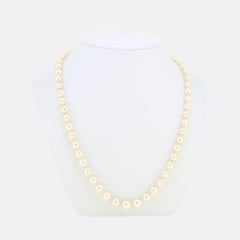Vintage Pearl Necklace with Jade and Diamond Clasp
