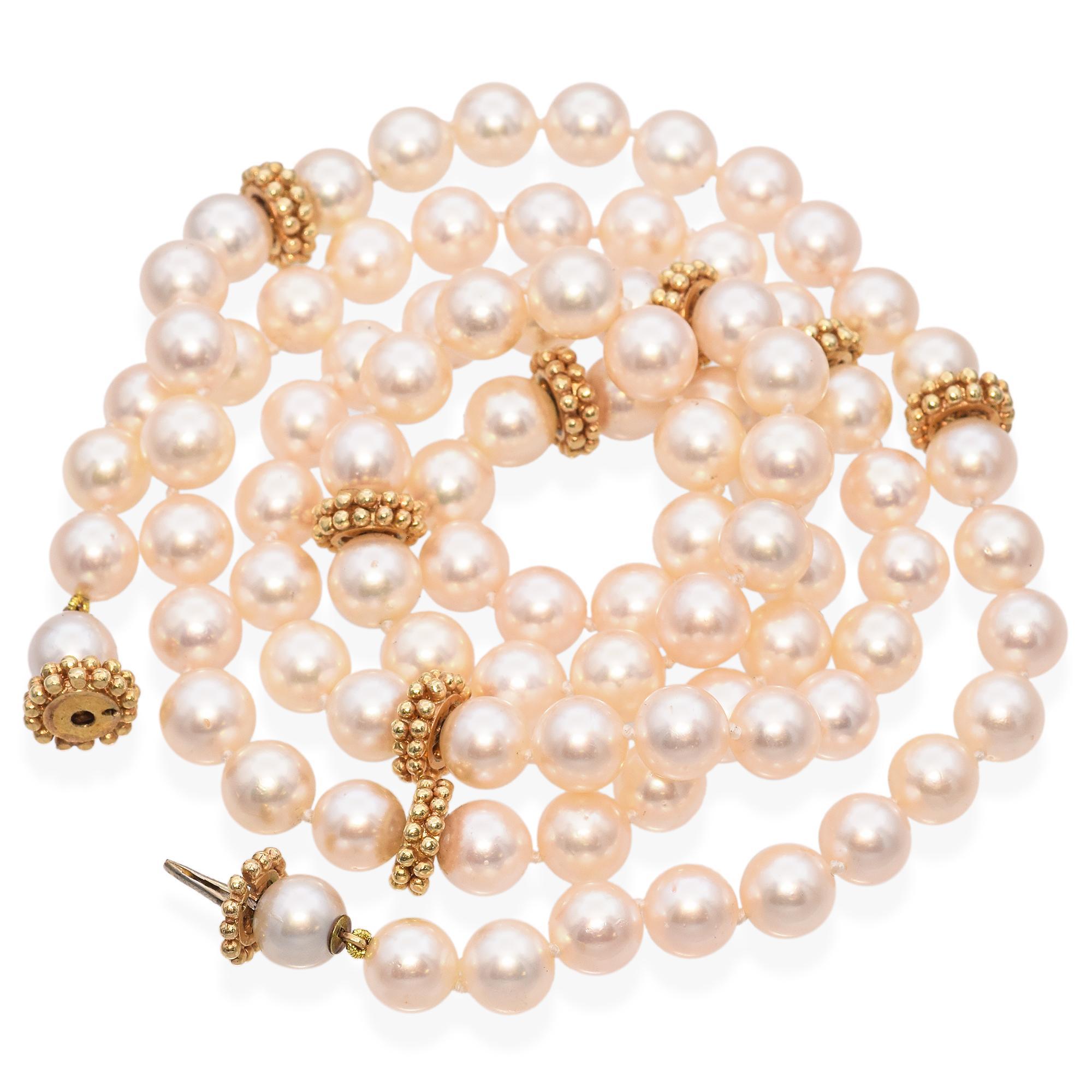 Perle Collier de perles vintage avec perles en or jaune en vente