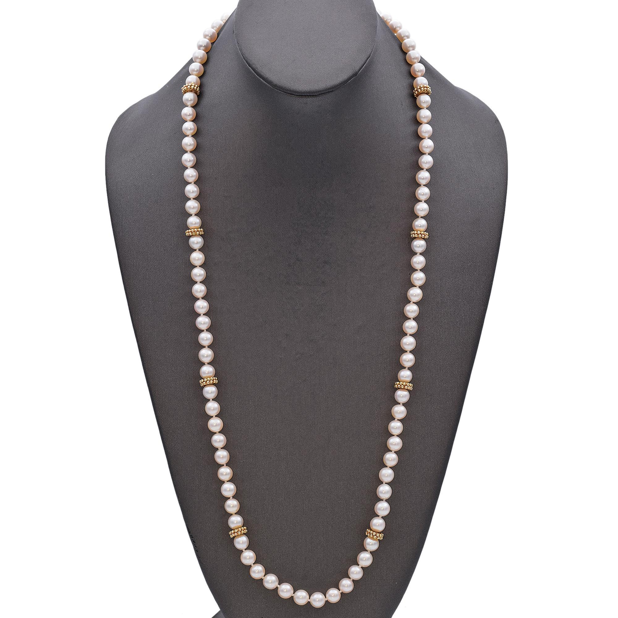 Collier de perles vintage avec perles en or jaune Bon état - En vente à New York, NY