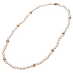 Vintage Pearl Necklace With Yellow Gold Beads