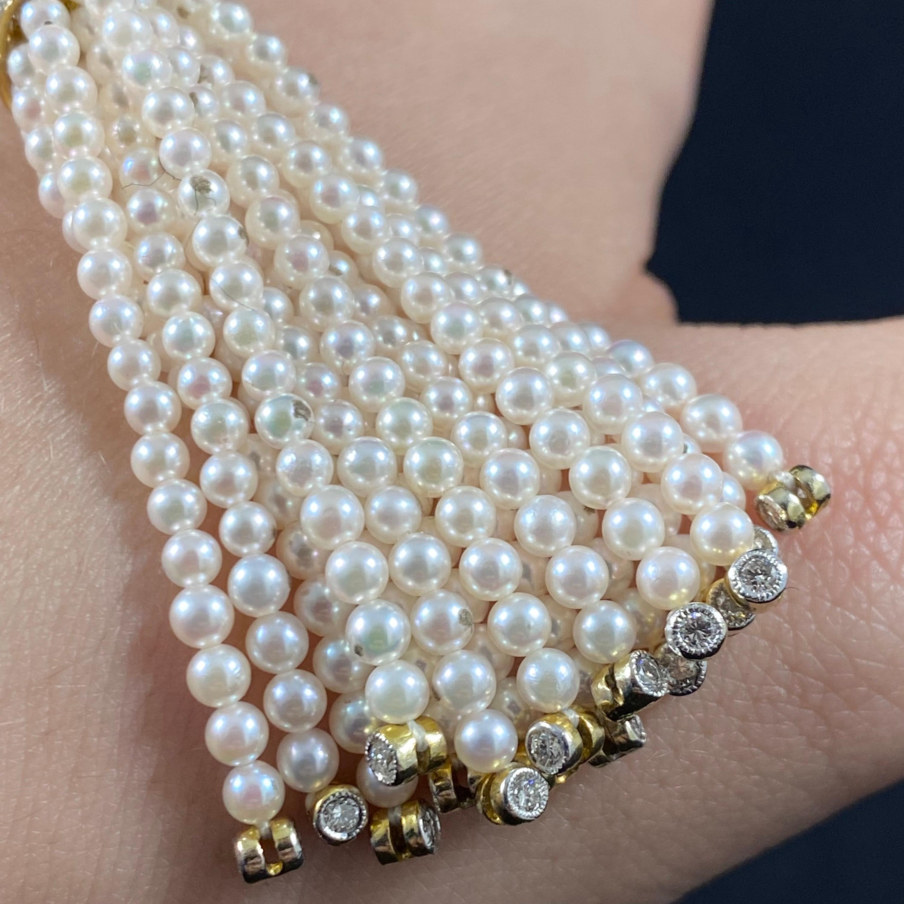 Vintage Pearl Pave Diamond Sautoir Tassel Drop Necklace Yellow Gold 1970s 7
