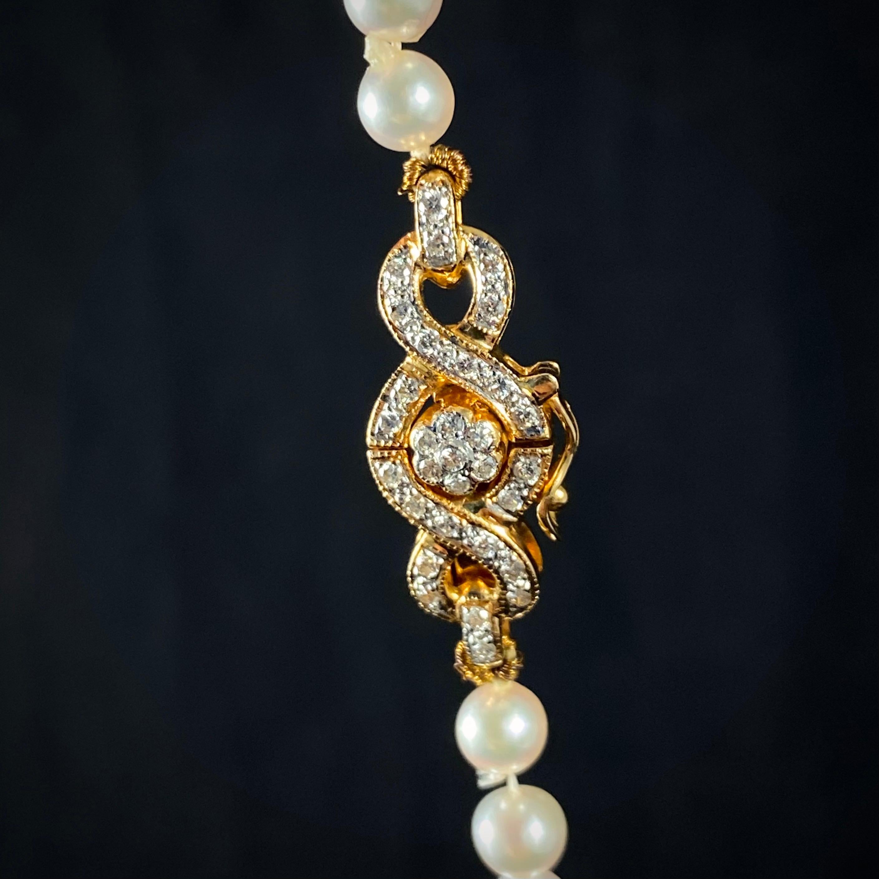 Vintage Pearl Pave Diamond Sautoir Tassel Drop Necklace Yellow Gold 1970s 14