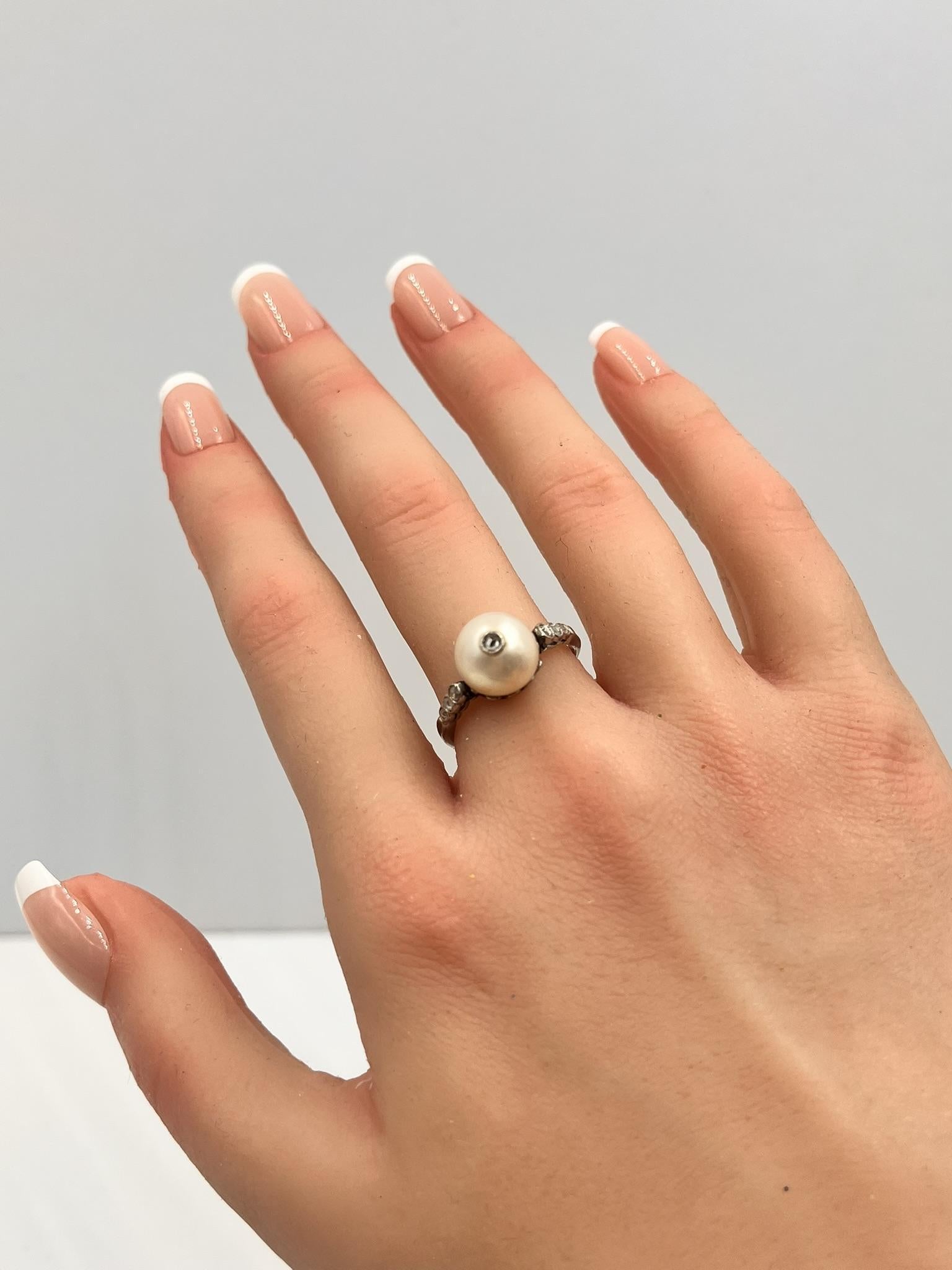 Vintage Pearl Platinum Ring im Angebot 10