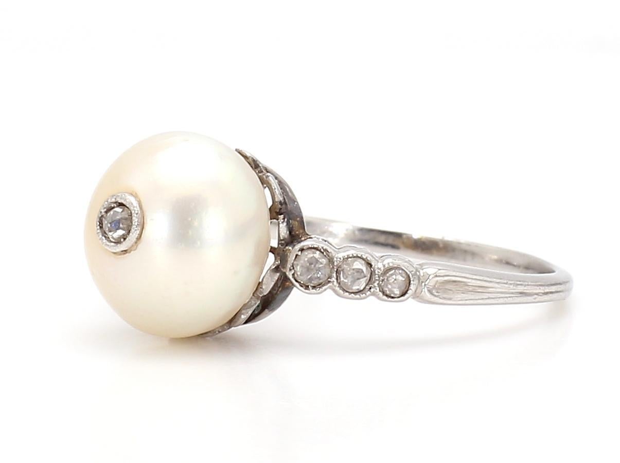 Vintage Pearl Platinum Ring (Rundschliff) im Angebot