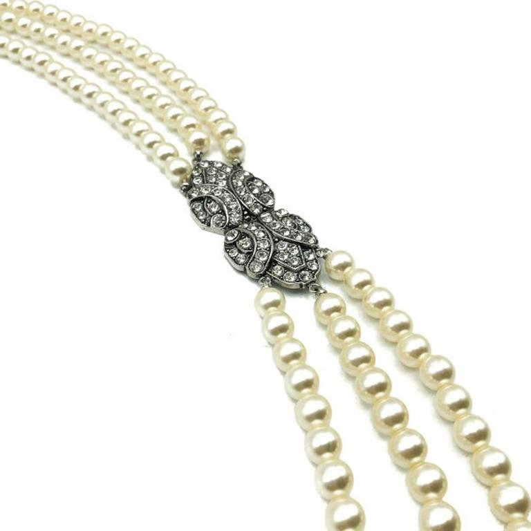 Vintage Perle & Strass Dreireihige Seil-Halskette 1980er im Zustand „Gut“ im Angebot in Wilmslow, GB