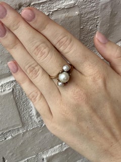 Vintage Pearl Rose Gold Three Stone Ring 14K