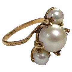 Vintage Pearl Rose Gold Three Stone Ring 14K (bague à trois pierres en or rose)