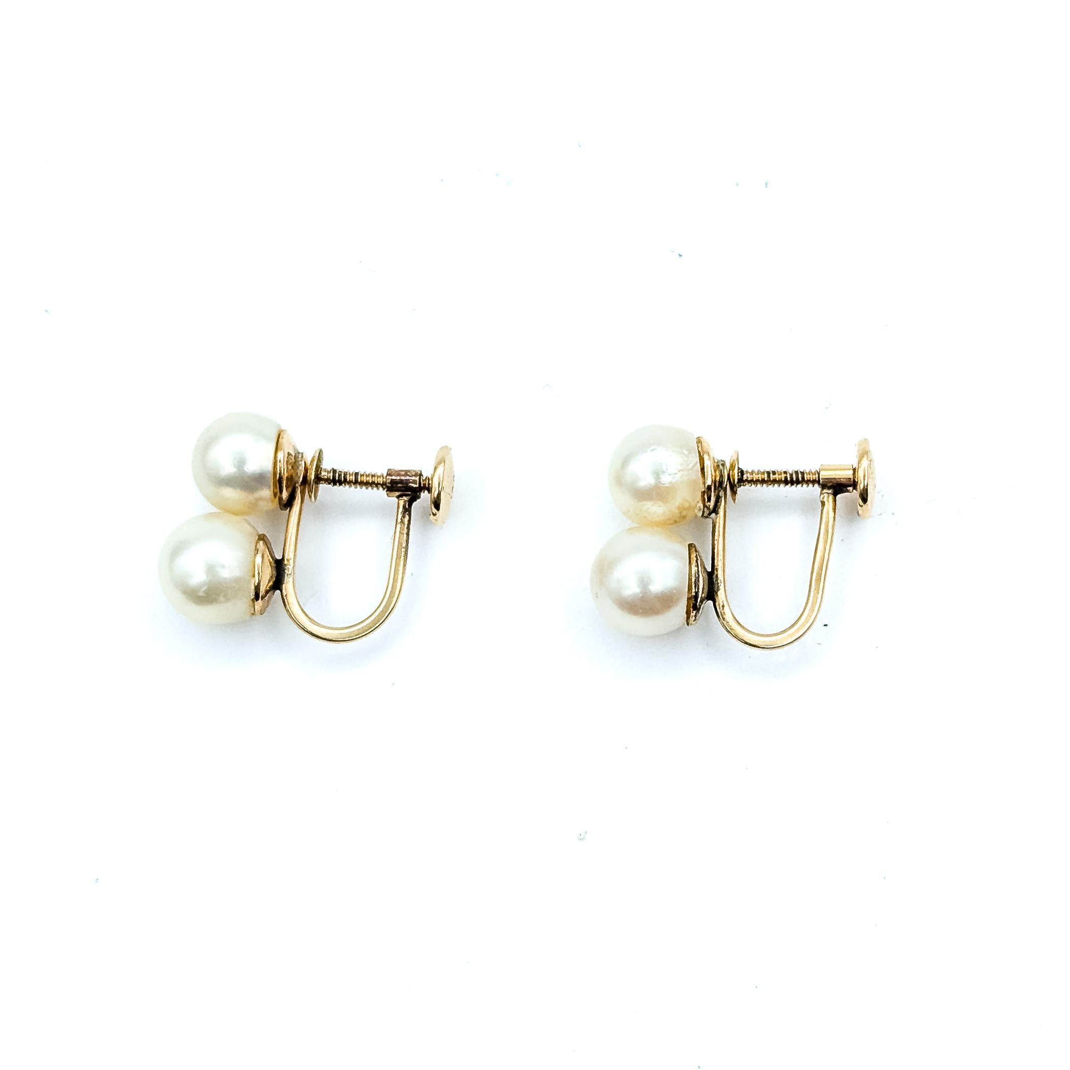 Vintage Perle Screwback Ohrringe in 14k Gelbgold im Angebot 1