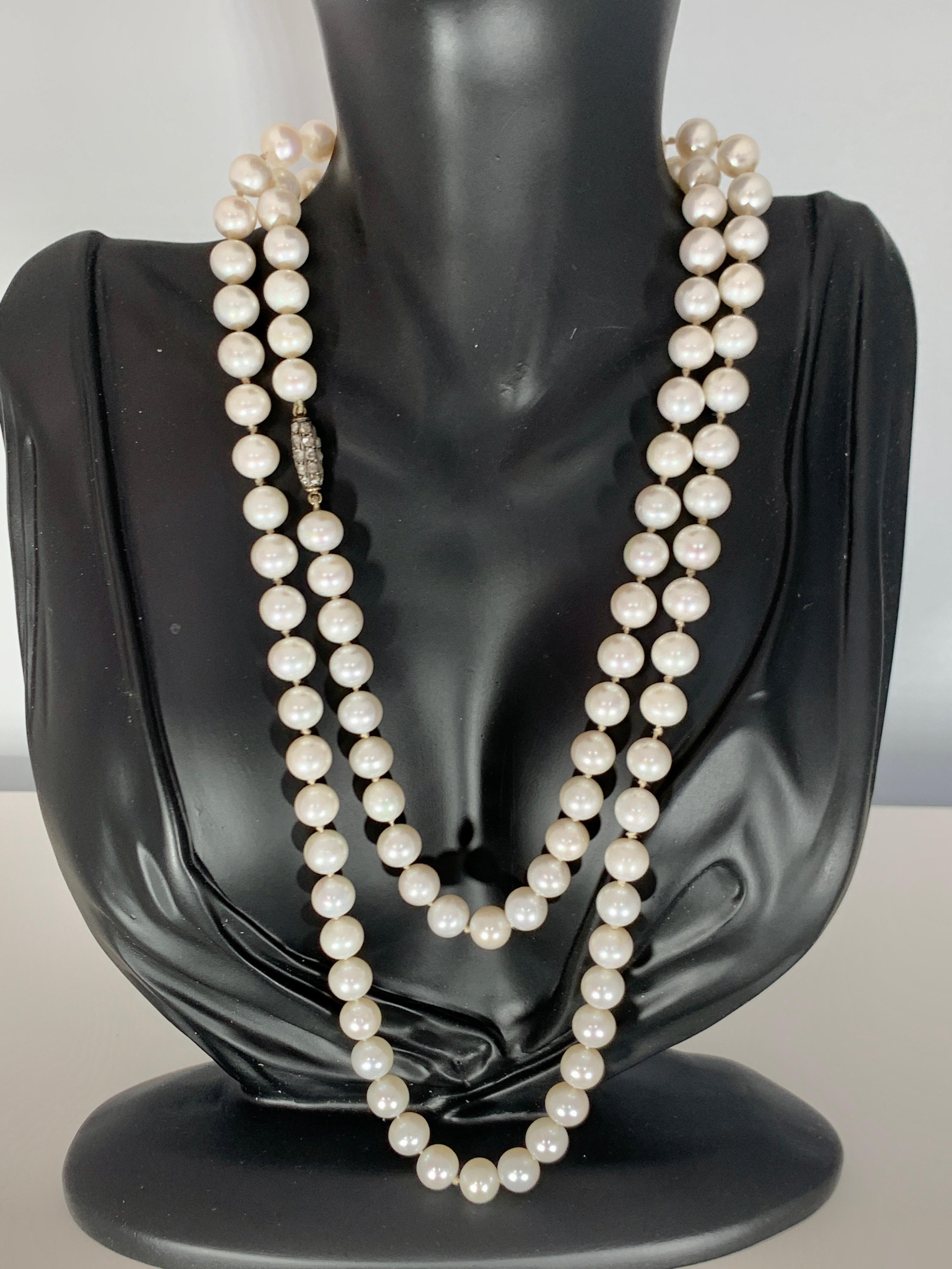 Round Cut Vintage Pearl Single Strand Necklace Long