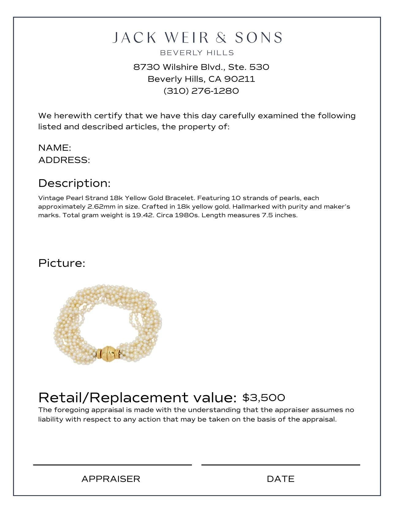 Uncut Vintage pearl strand 18k yellow gold bracelet For Sale