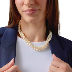 Vintage pearl strand diamond 14k white gold necklace