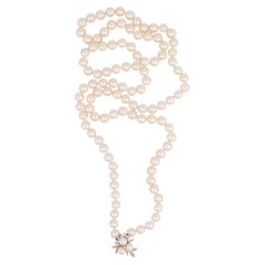 Vintage pearl strand diamond 14k white gold necklace