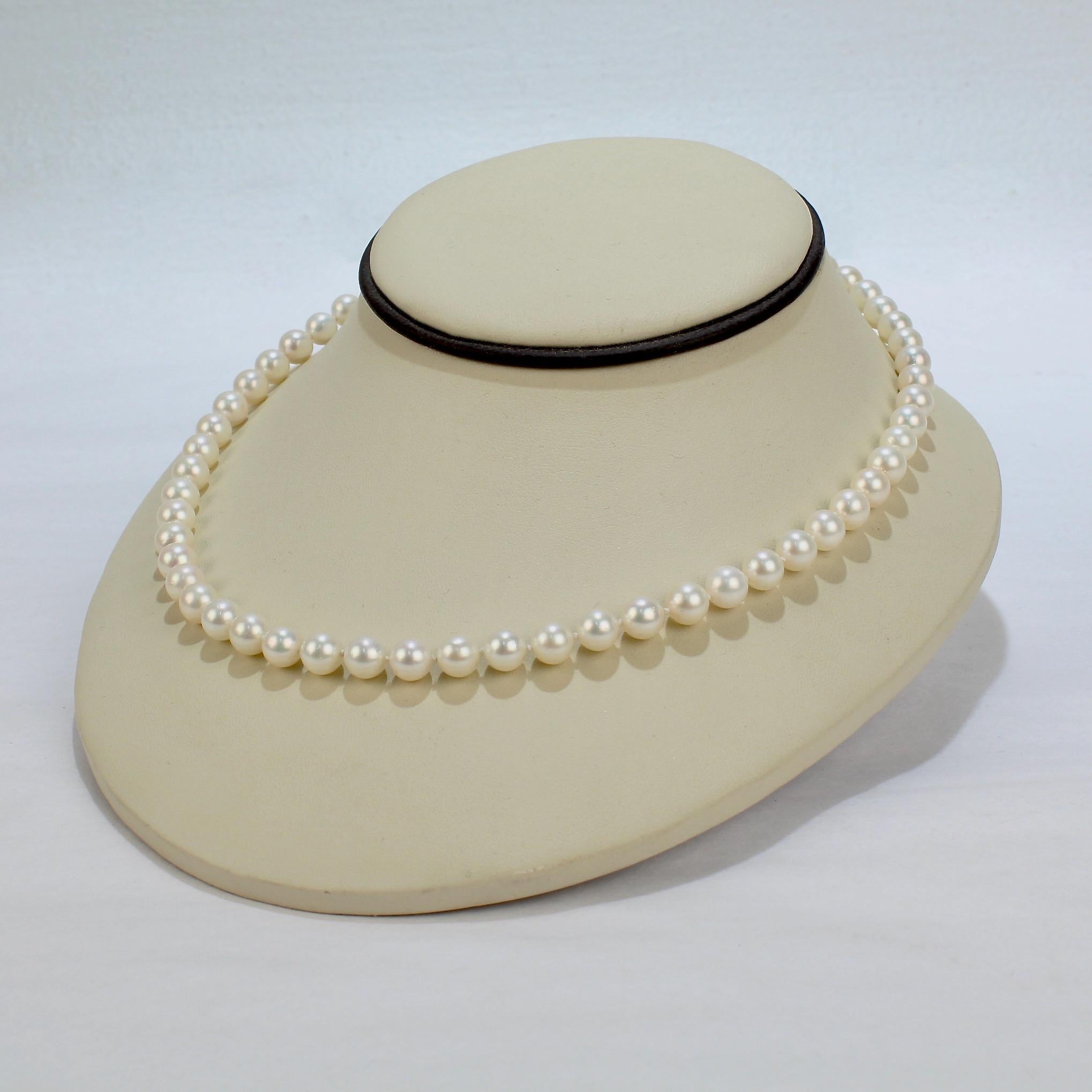 Edwardian Vintage Pearl Strand Necklace with Cultured Pearls and a 14 Karat Gold Clasp