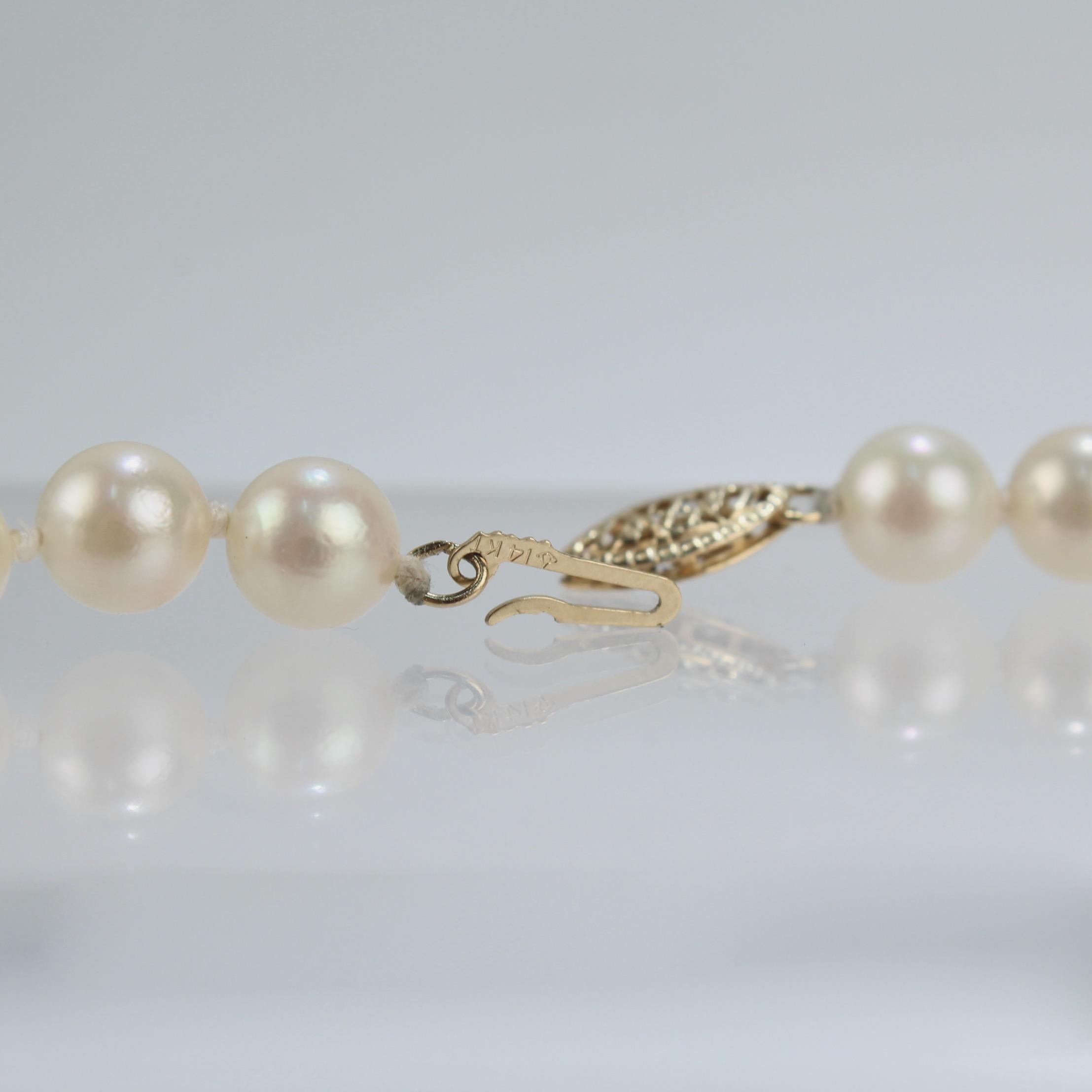 Vintage Pearl Strand Necklace with Cultured Pearls and a 14 Karat Gold Clasp 1