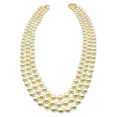 Retro Pearl Triple Row Necklace with Feature Clasp 1970s