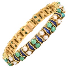 Vintage Pearl Turquoise Chalcedony Orbs Bracelet