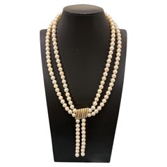 Vintage Pearl Two Strand Necklace Diamond Gold Clasp
