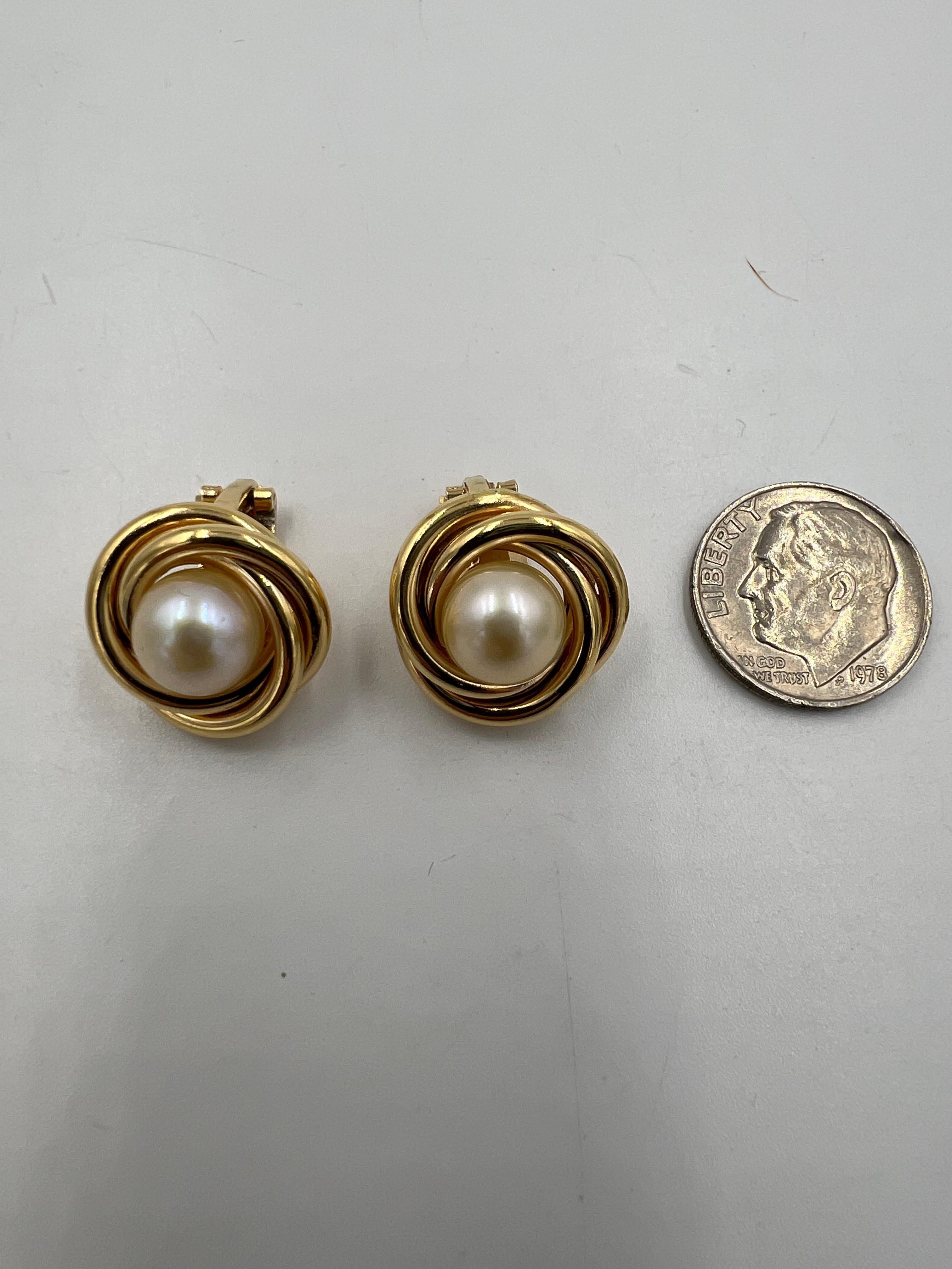 Vintage Pearl Yellow Gold Knot Clip On Earrings 5