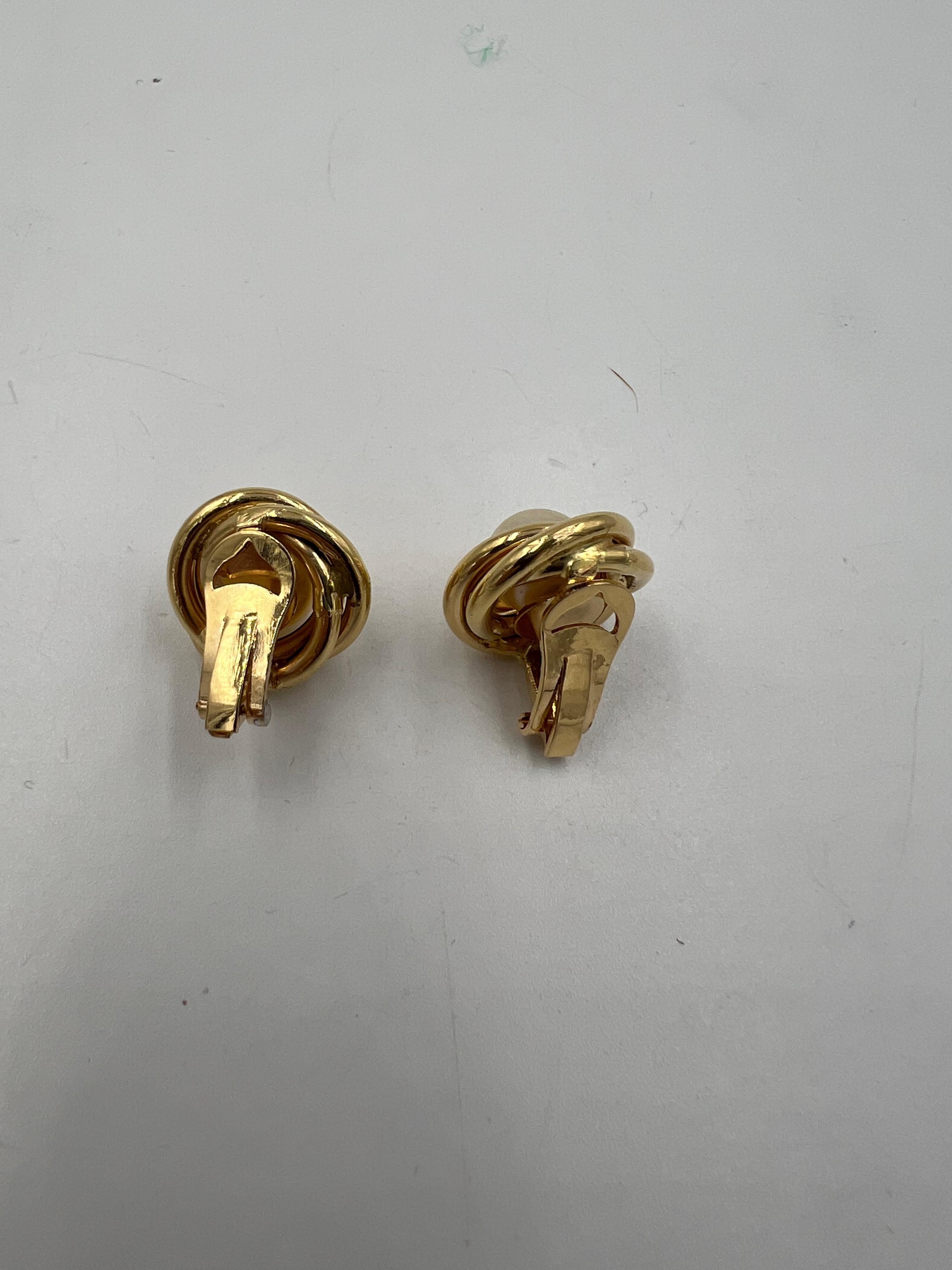 Vintage Pearl Yellow Gold Knot Clip On Earrings 6