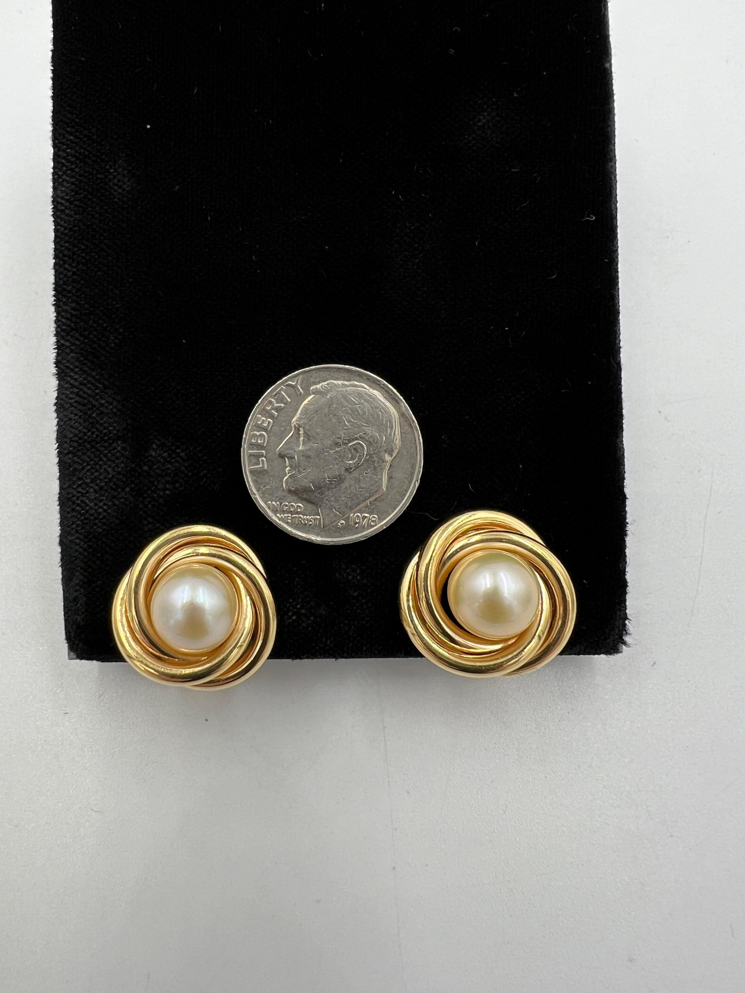 Vintage Pearl Yellow Gold Knot Clip On Earrings 7