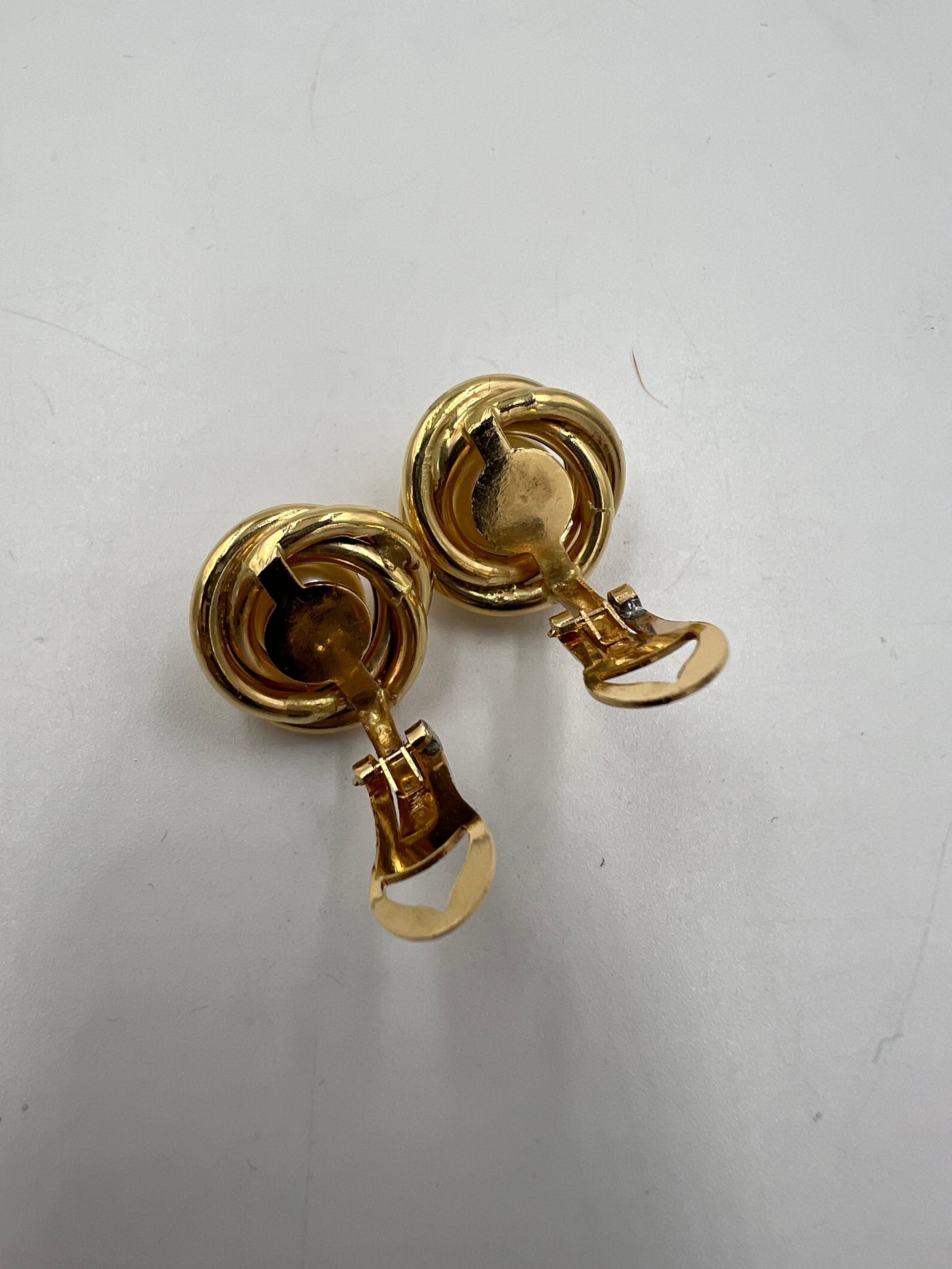 Vintage Pearl Yellow Gold Knot Clip On Earrings 8