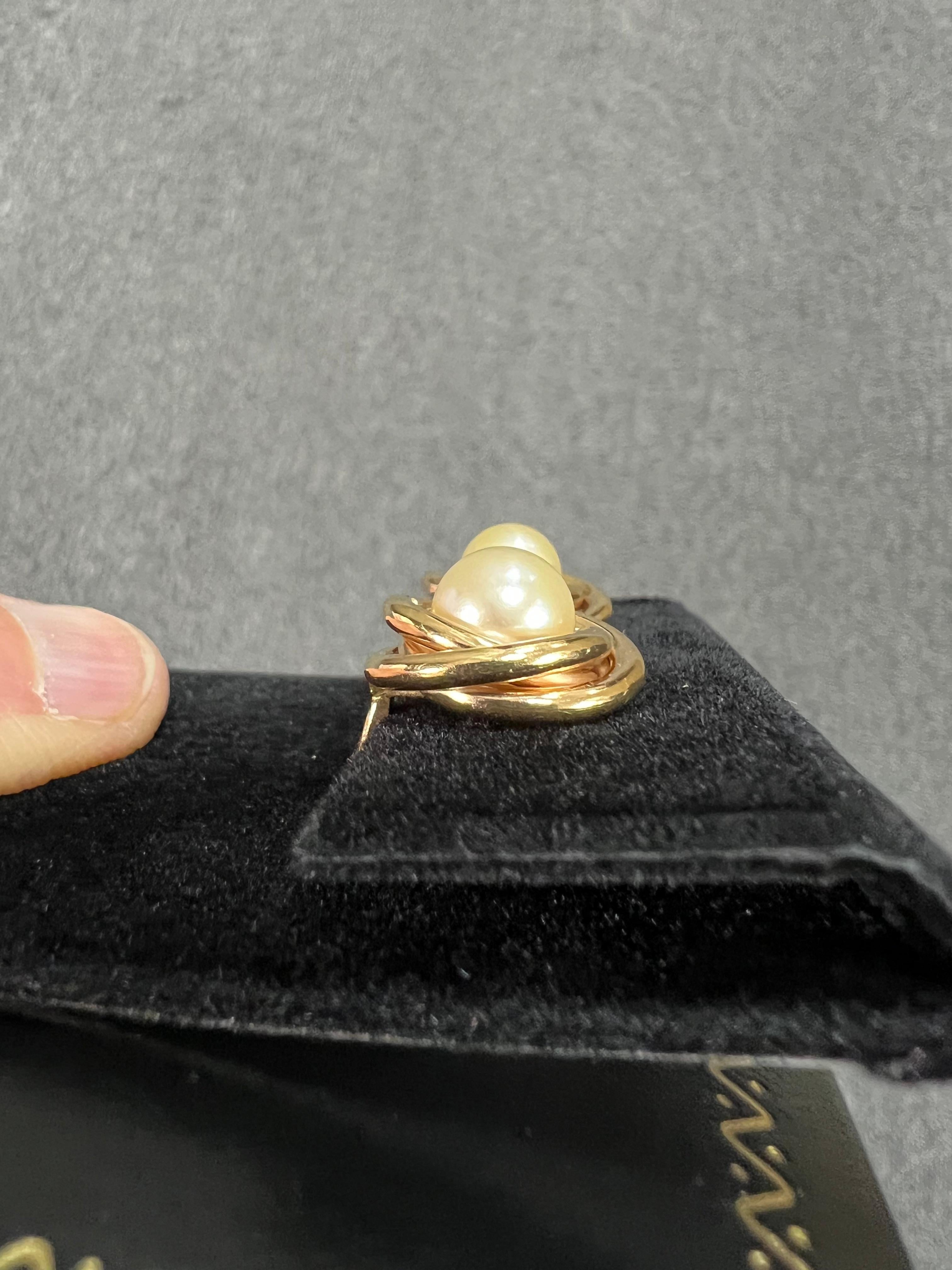 Vintage Pearl Yellow Gold Knot Clip On Earrings 1