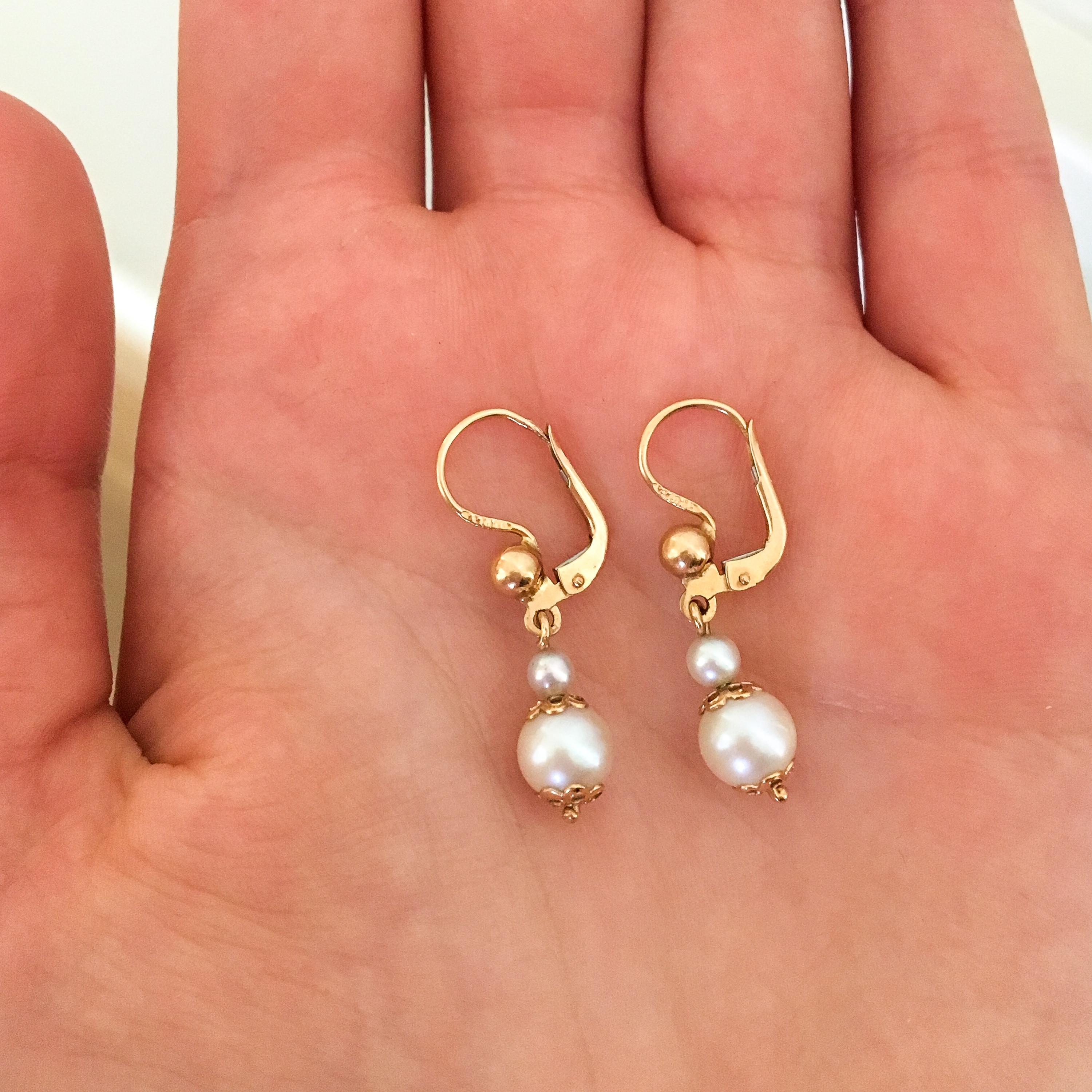 14 Karat Gold Pearl Drop Earrings 1