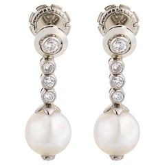 Vintage pearls diamond 18k white gold drop earrings