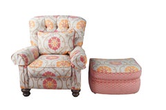 Vintage Pearson Floral Tufted Club Lounge Library Armchair & Ottoman
