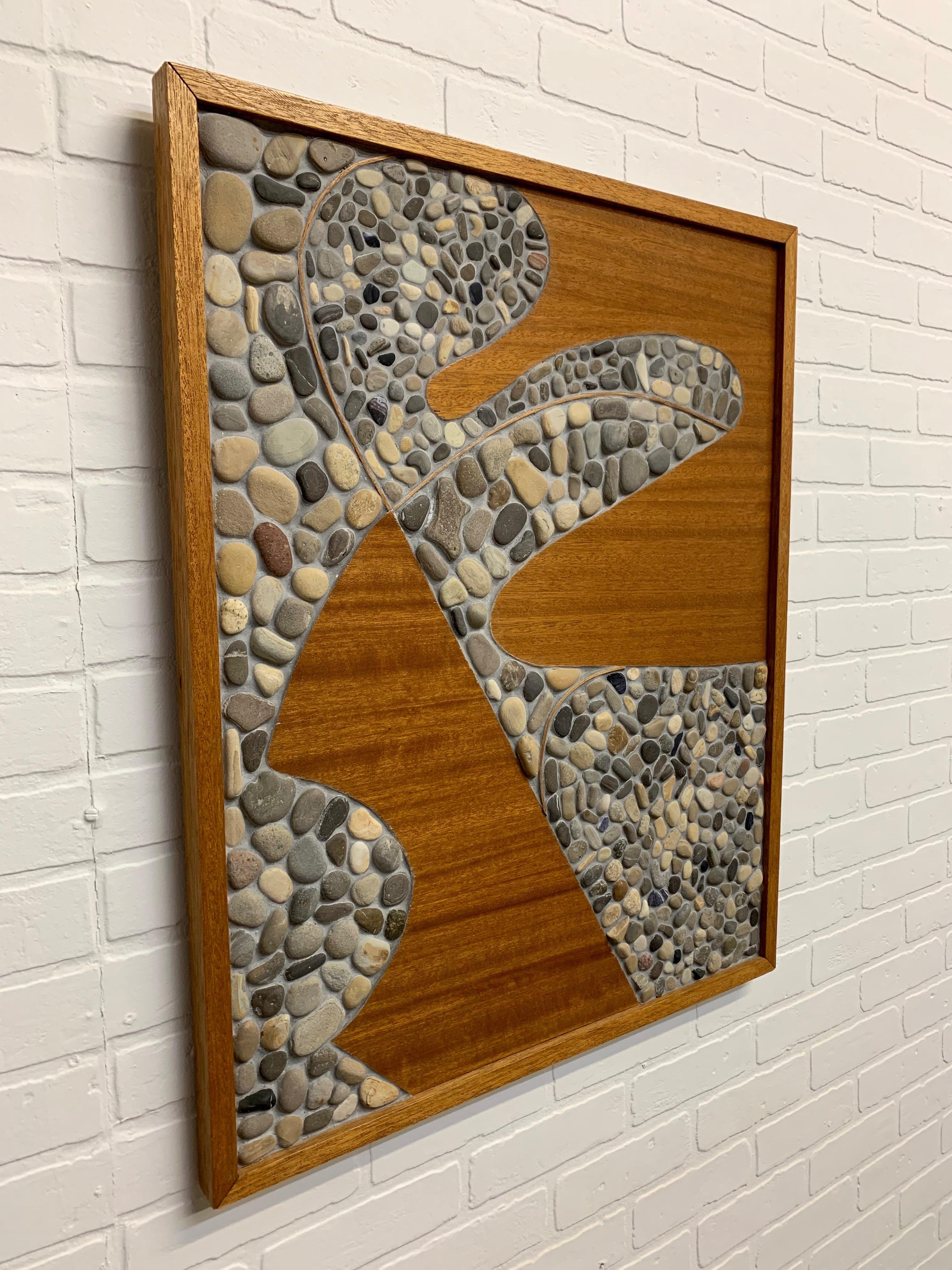 Vintage Pebble and Teak Wall Assemblage In Good Condition In Denton, TX