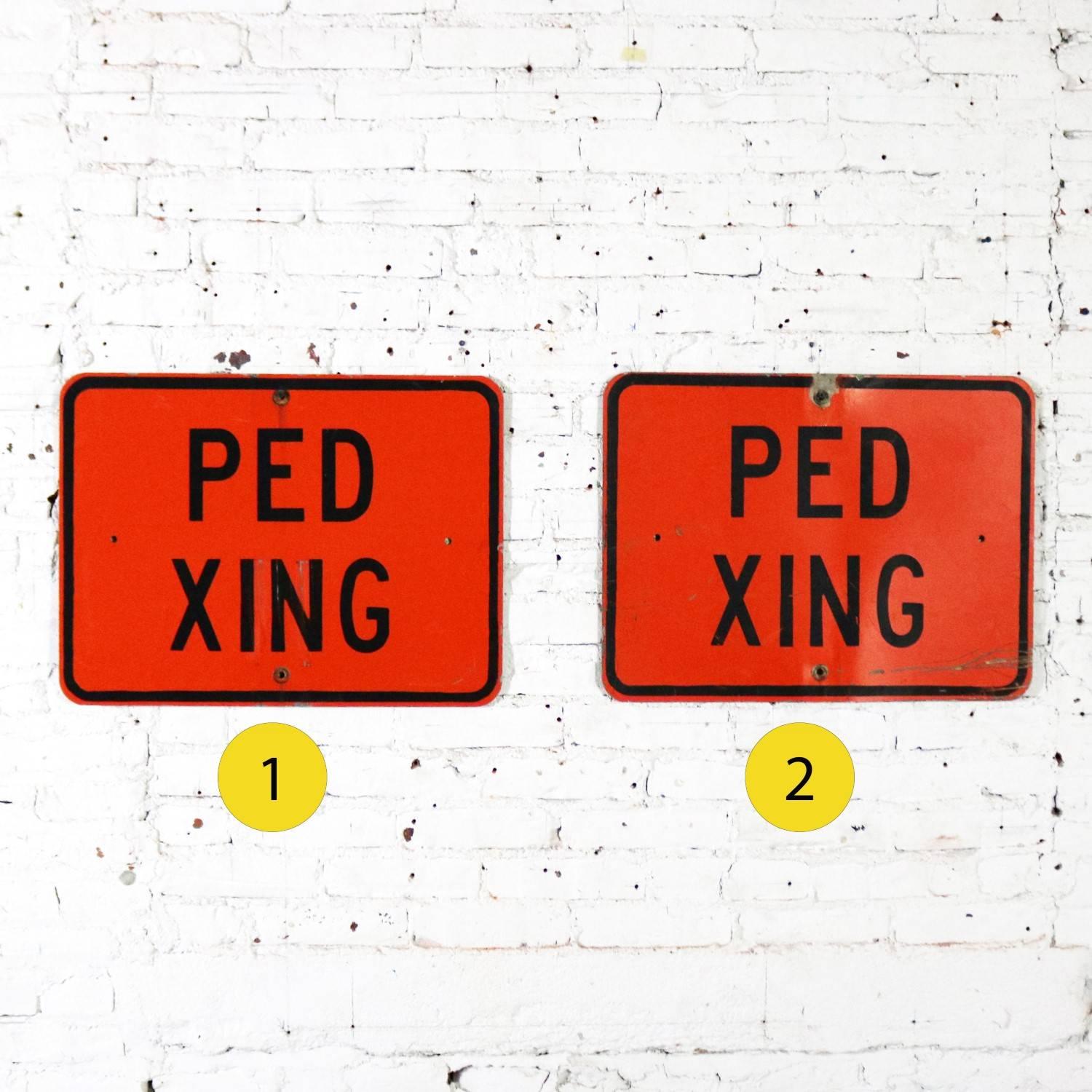 Vintage Ped Xing Florescent Orange Metal Traffic Signs For Sale 2