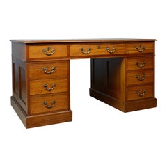 Vintage Pedestal Desk, English, Mahogany, Tooled Leather, Mid-20th Century