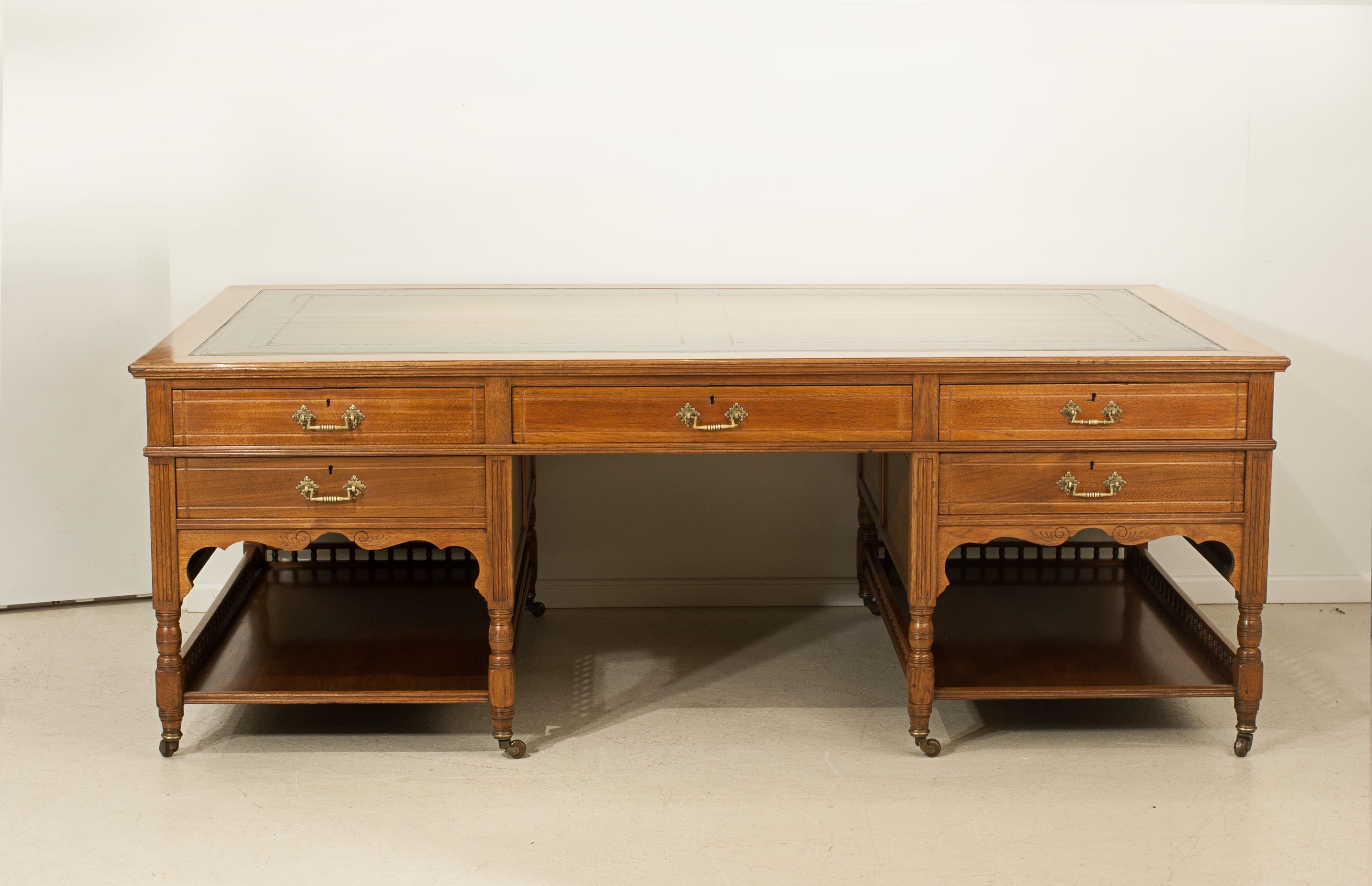 British Vintage Pedestal Partners Desk For Sale