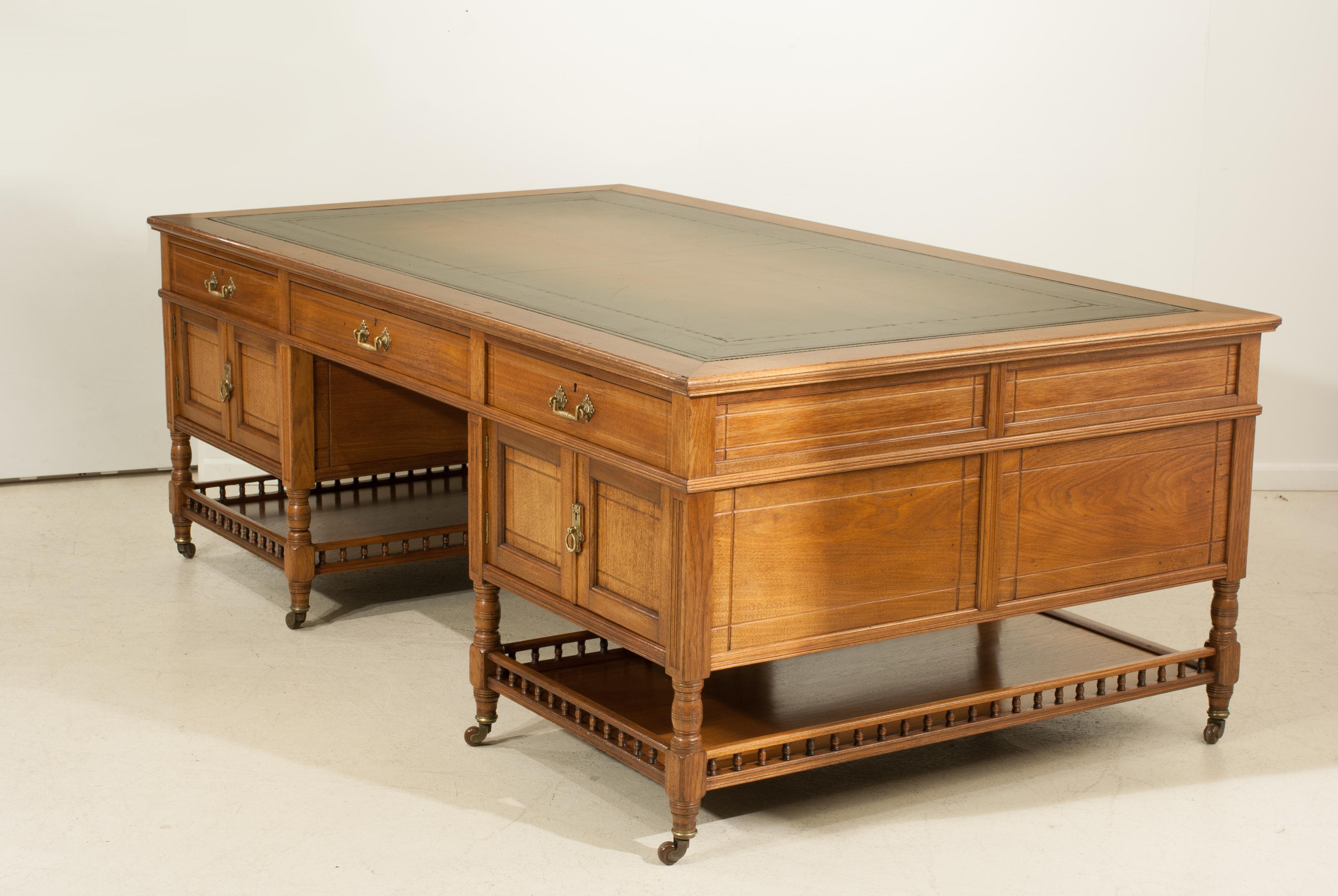 19th Century Vintage Pedestal Partners Desk For Sale
