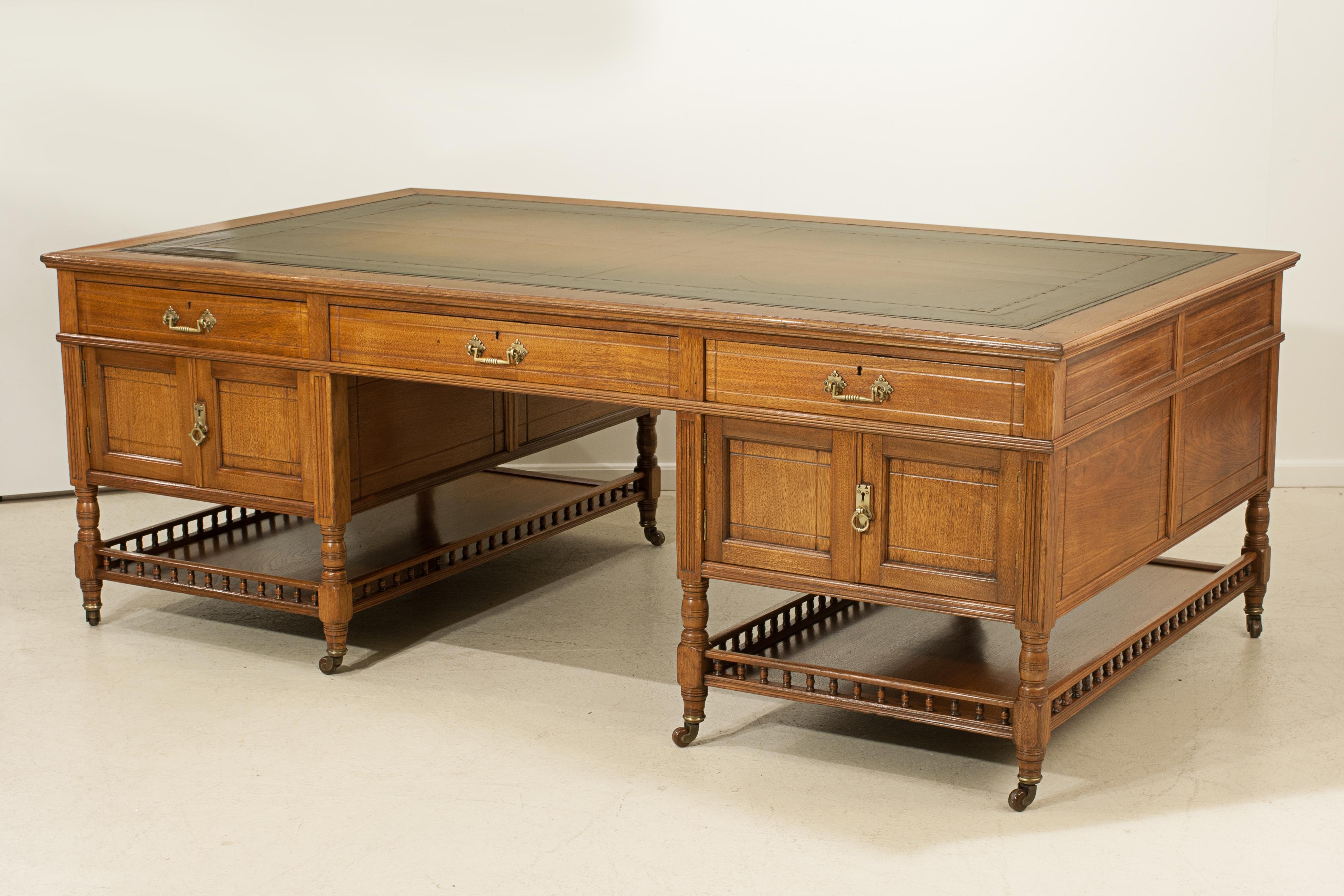 Walnut Vintage Pedestal Partners Desk For Sale
