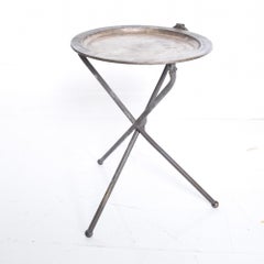 Vintage Pedro Domecq Folding Serving Tray Table Tripod Base Silver Brass Mexico