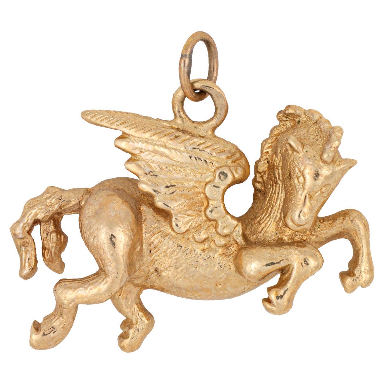 Vintage Pegasus Charm 14k Yellow Gold Mythical Winged Horse Estate Jewelry