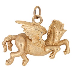 Vintage Pegasus Charm 14k Yellow Gold Mythical Winged Horse Estate Jewelry