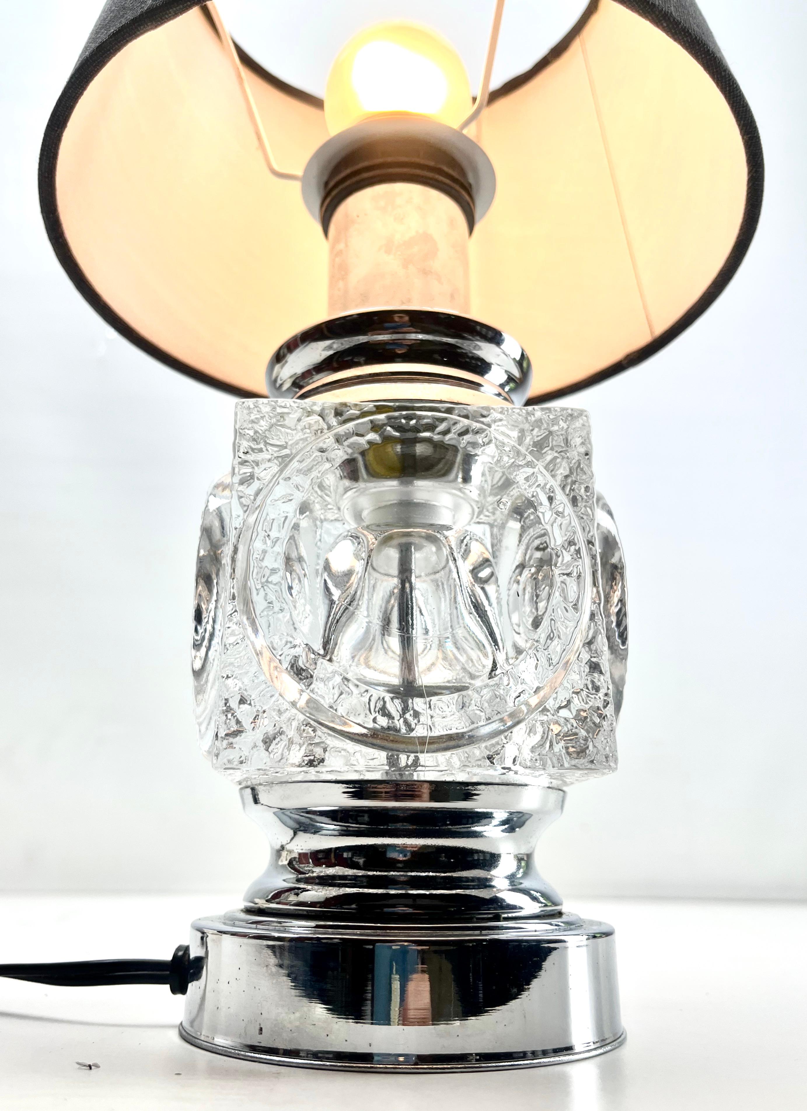 Vintage Peill & Putzler Ice Cube Table Lamp in Chrome and Crystal Glass For Sale 1
