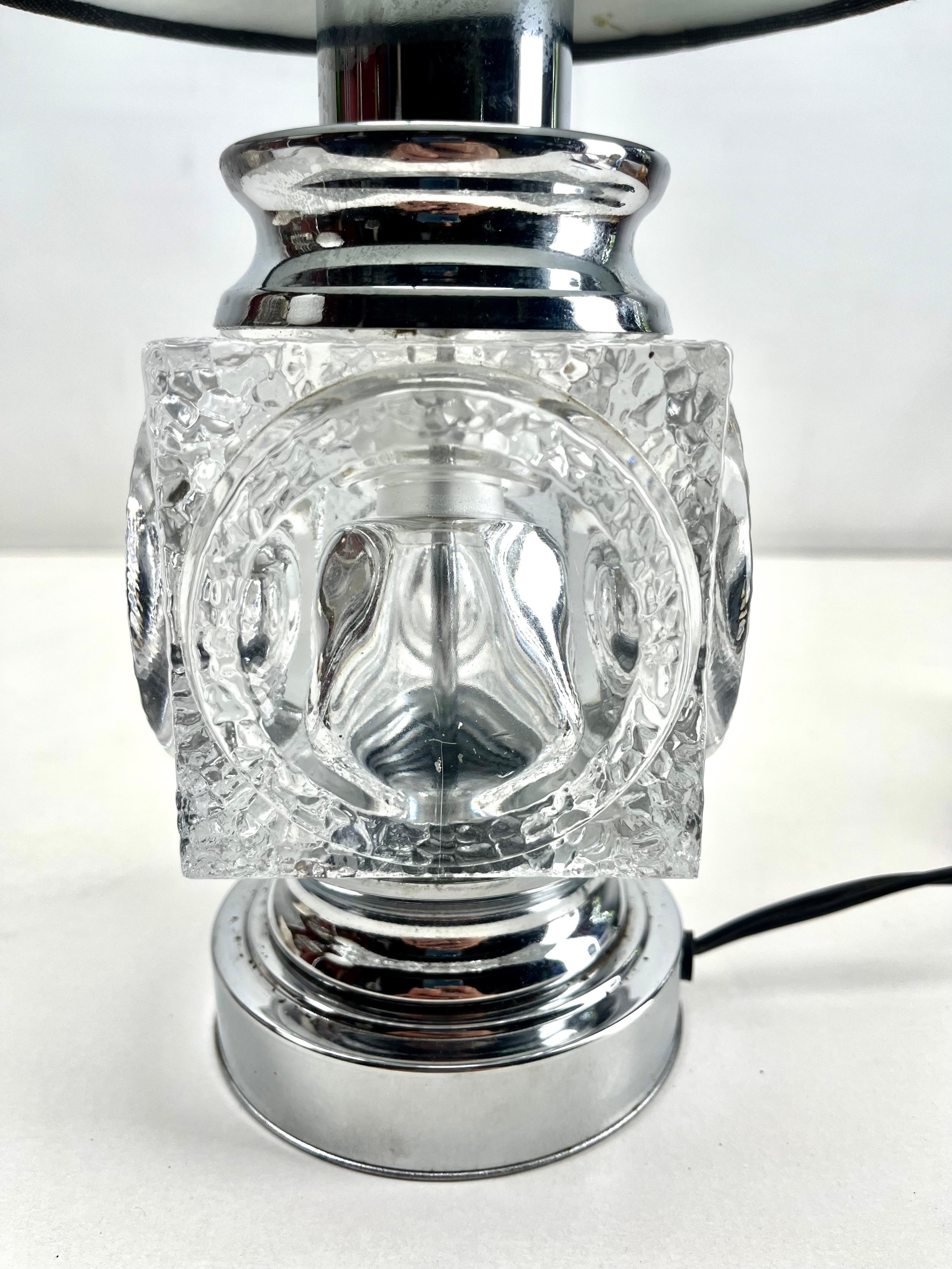Mid-Century Modern Vintage Peill & Putzler Ice Cube Table Lamp in Chrome and Crystal Glass For Sale