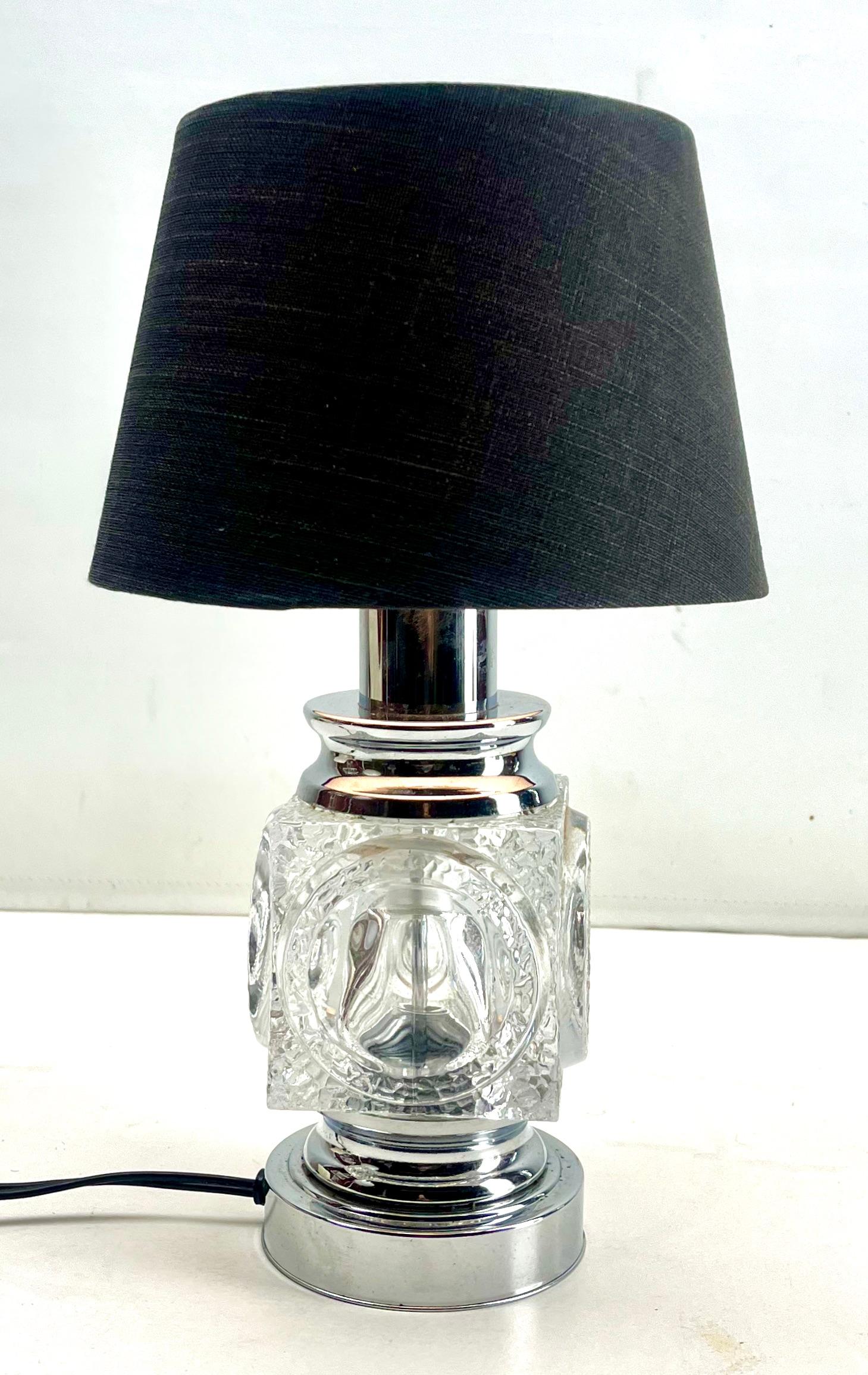 German Vintage Peill & Putzler Ice Cube Table Lamp in Chrome and Crystal Glass For Sale