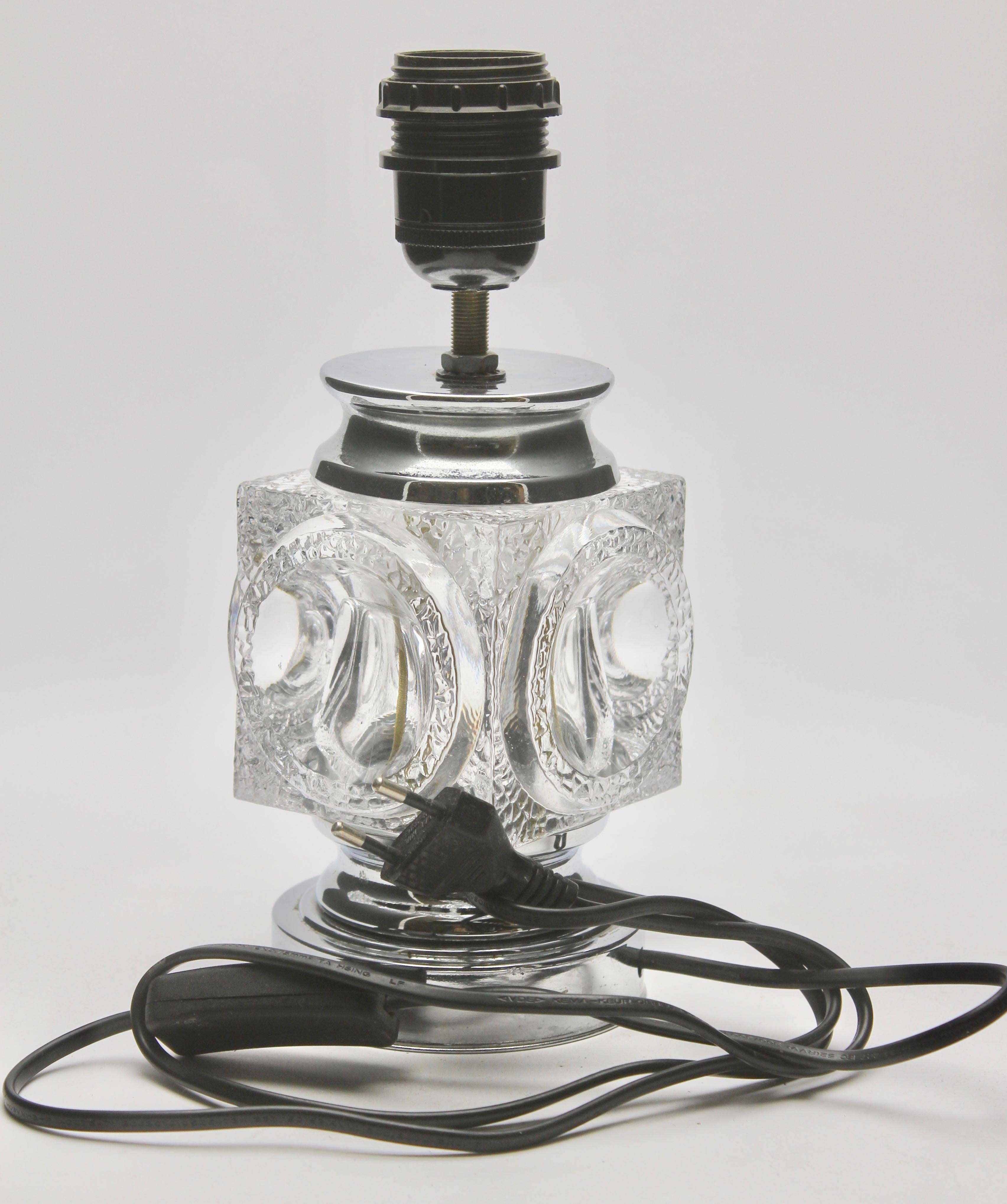 Mid-Century Modern Vintage Peill & Putzler Ice Cube Table Lamp in Chrome and Crystal Glass