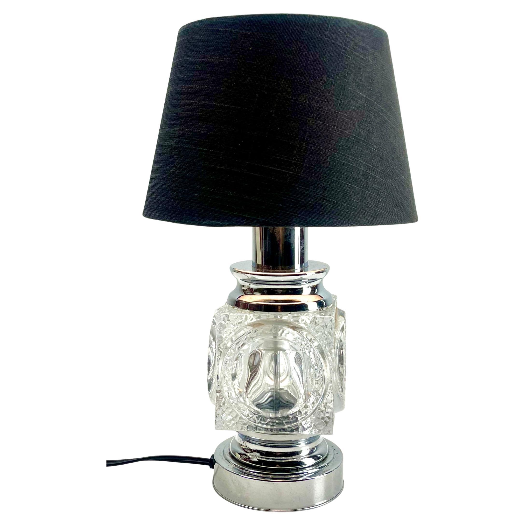 Vintage Peill & Putzler Ice Cube Table Lamp in Chrome and Crystal Glass For Sale
