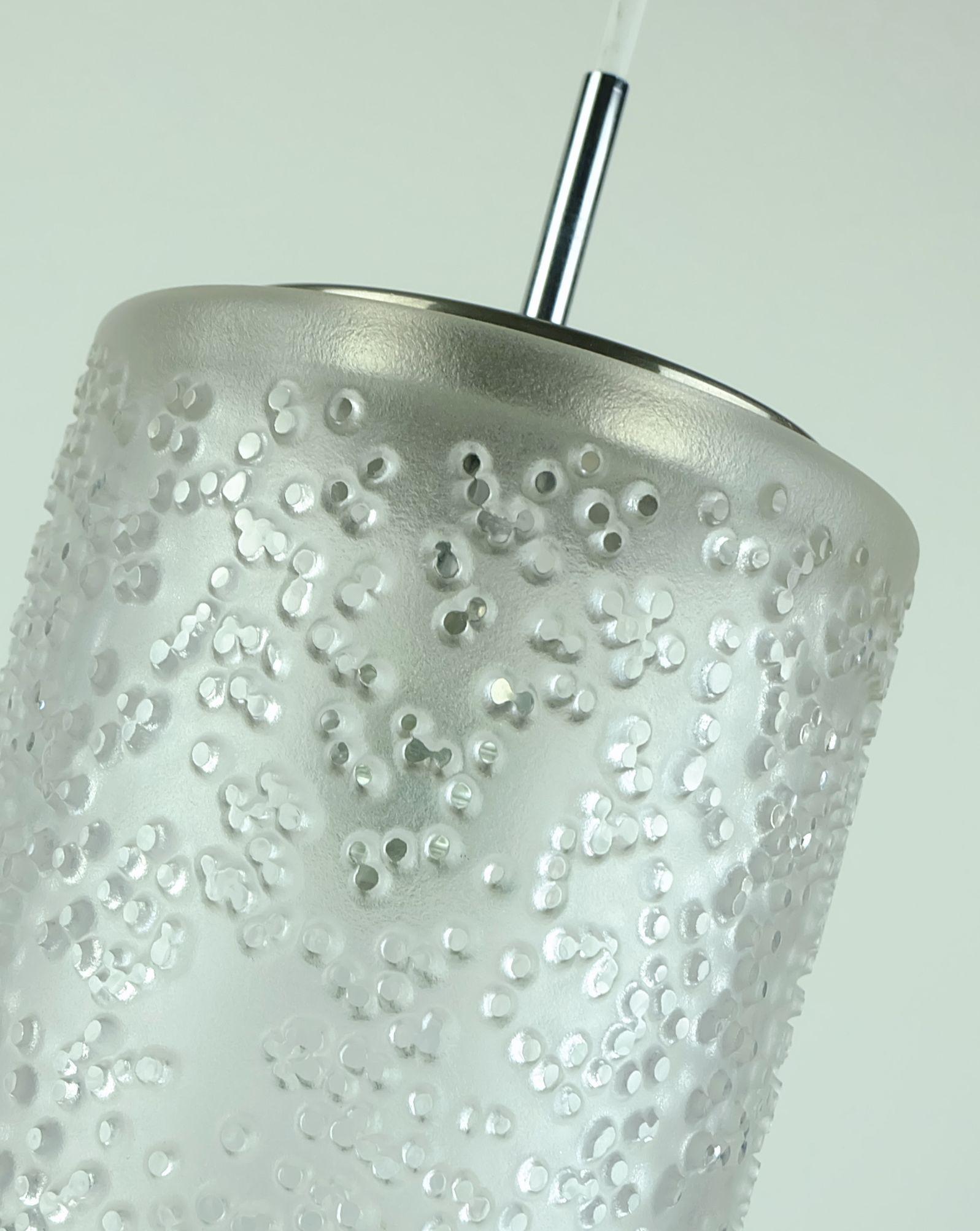 Mid-Century Modern vintage peill & putzler PENDANT LAMP textured glass etched glass 60s 70s For Sale